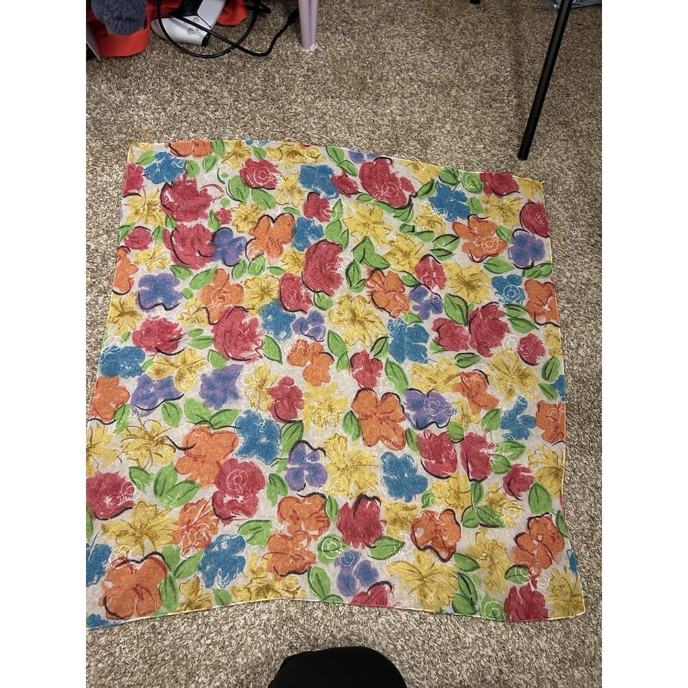 Bijan Spring Floral Scarf Vintage 30" x 30” Art Colorful Bright Watercolor